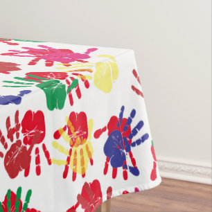 Party mit farbigen Handdrucken für Kinder Tischdecke