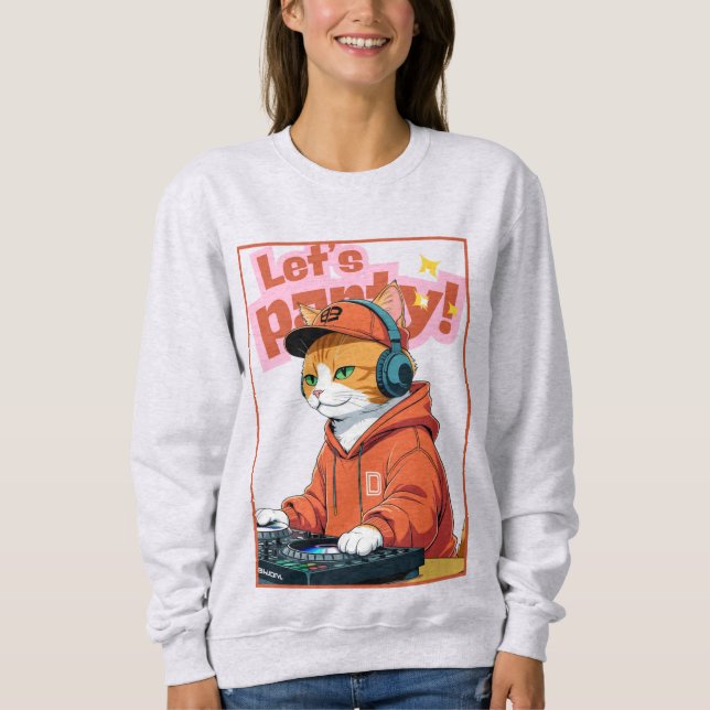 Party mit orangefarbener Katze lasse Sweatshirt (Vorderseite)