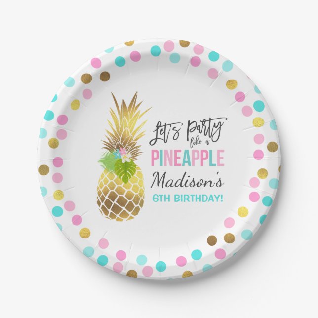 Party mögen eine Ananas-Papierplatte 7" rosa Gold Pappteller (Vorderseite)