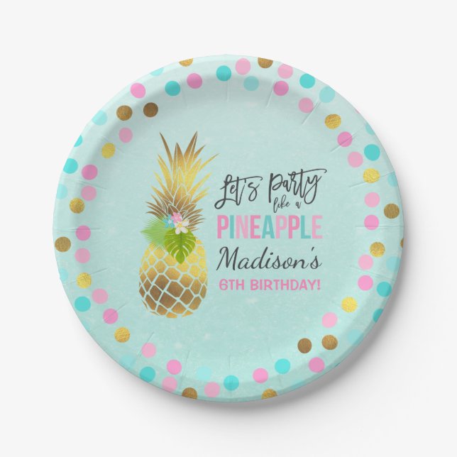 Party mögen eine Ananas-Papierplatte 7" rosa Gold Pappteller (Vorderseite)