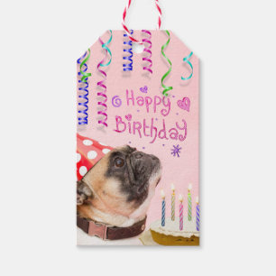 Party-Mops und Geburtstags-Kuchen Geschenkanhänger