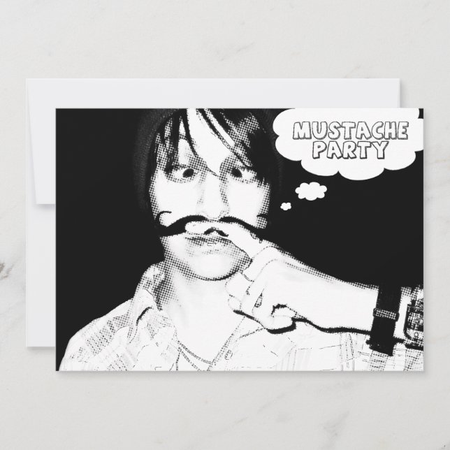 Party mustache: Comic Einladung (Vorderseite)