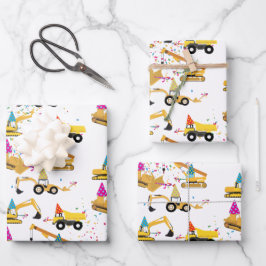 Party-Muster für Baulastwagen Geschenkpapier Set