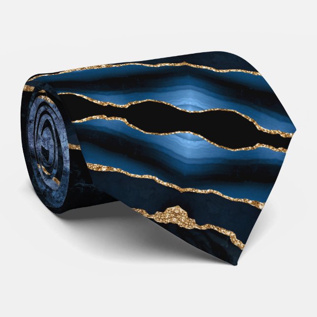 Party Neck Tie Agate Navy Blue Gold Marmor Krawatte (Gerollt)