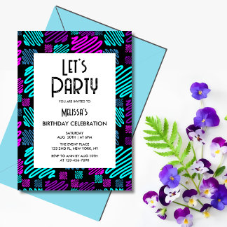 Party Neon Geometric Pattern Geburtstag Einladung