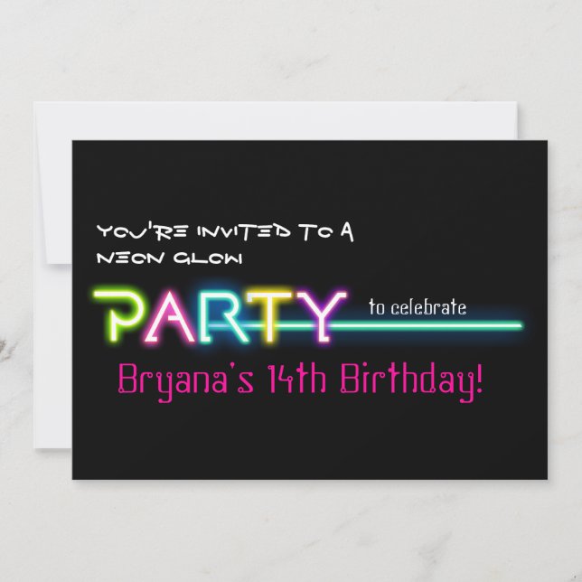 PARTY Neon Glow Lights Rave Club Party Einladung (Vorderseite)