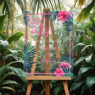 Party Neon Pink Tropical Floral Palm Hochzeit Acrylschild