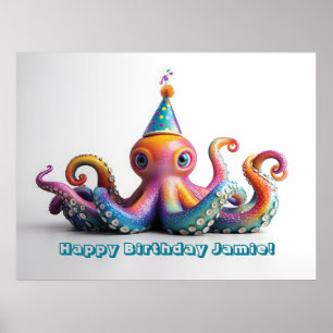 Party Octopus - Design von Niedlichen Geburtstagen Poster