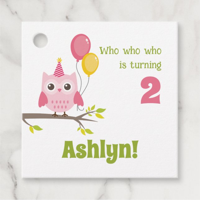 Party Owl, die 2 Tage Geburtstag dreht Geschenkanhänger (Vorderseite)