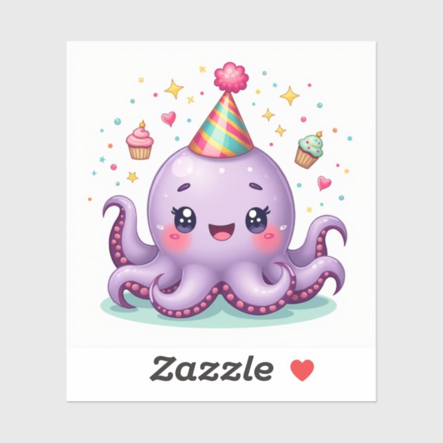 Party Pals – Kawaii-Oktopus-Feier Aufkleber (Blatt)