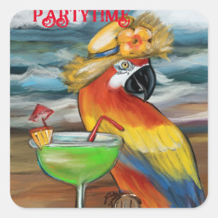 Party-Papageien Quadratischer Aufkleber