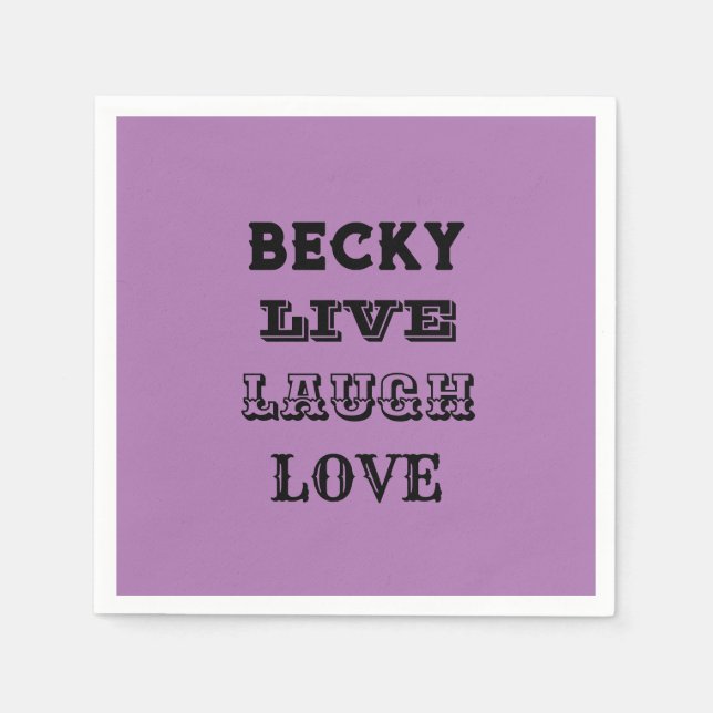 Party Papierservietten LIVE LAUGH LIEBE NAME LILA (Vorderseite)