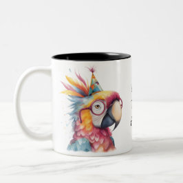 Party Parrot – Vibrant Bird Wearing Party Hat Zweifarbige Tasse