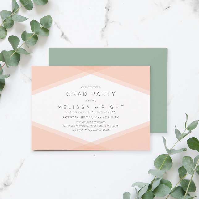 Party Peach Layered Geometric & Light Sage Grad Einladung (Von Creator hochgeladen)