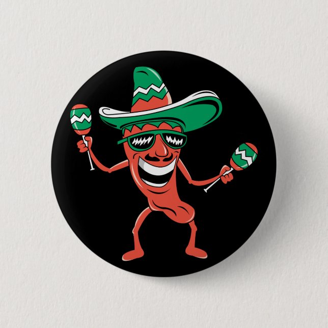 Party Pepper in Sombrero mit Maracas Button (Vorderseite)