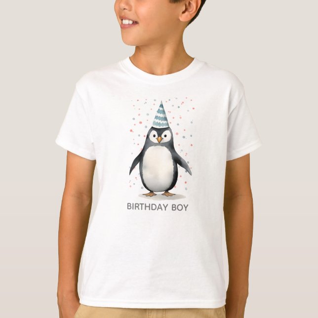 Party Pinguin, Aquarell, Geburtstagsjunge T-Shirt (Vorderseite)