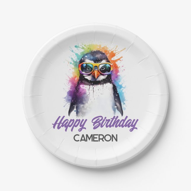 Party Pinguin-Sonnenbrille, Kindergeburt Pappteller (Vorderseite)