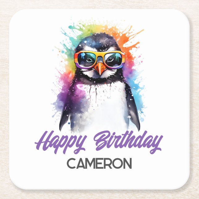 Party Pinguin-Sonnenbrille, Kindergeburt Rechteckiger Pappuntersetzer (Vorderseite)