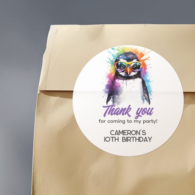 Party Pinguin-Sonnenbrille, Kindergeburt Runder Aufkleber (Von Creator hochgeladen)