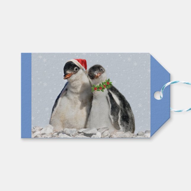 Party Pinguine Gift Tags Geschenkanhänger (Vorderseite (Horizontal))