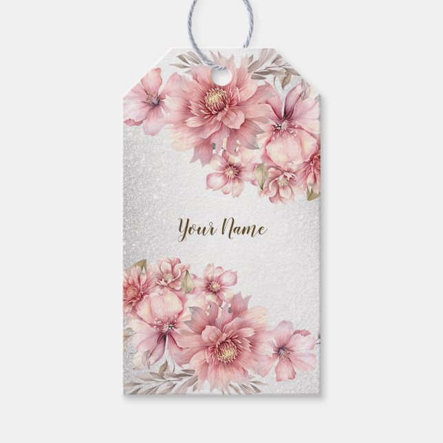 Party Pink Aquarell Blume Shiny Glitzer Moderne Geschenkanhänger (Vorderseite)