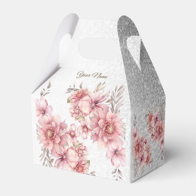 Party Pink Aquarell Blume Shiny Glitzer Moderne Geschenkschachtel (Vorderseite)