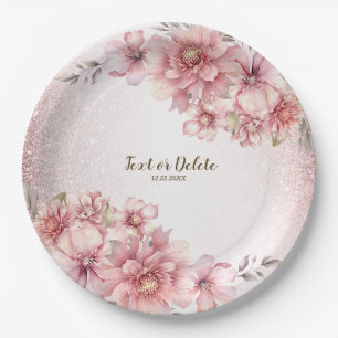 Party Pink Aquarell Blume Shiny Glitzer Moderne Pappteller