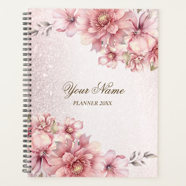 Party Pink Aquarell Blume Shiny Glitzer Moderne Planer (Vorderseite)