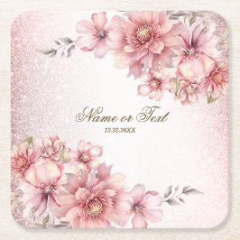 Party Pink Aquarell Blume Shiny Glitzer Moderne Rechteckiger Pappuntersetzer