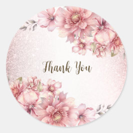 Party Pink Aquarell Blume Shiny Glitzer Moderne Runder Aufkleber