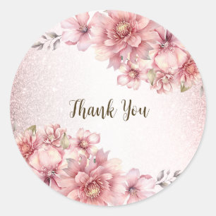 Party Pink Aquarell Blume Shiny Glitzer Moderne Runder Aufkleber