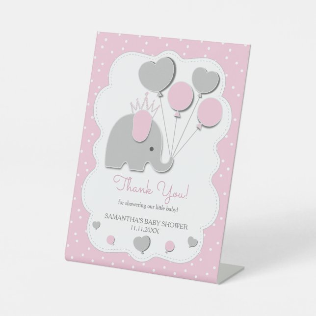 Party Pink gray tone Elephant Baby Shower Girl Sockelschild (Vorderseite)