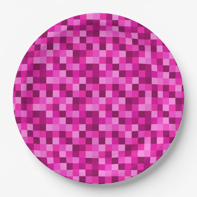 Party Pink Pixels Papierplatten, Party Teller (Vorderseite)