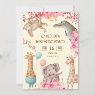 Party Pink Playful Animal Birthday Einladung
