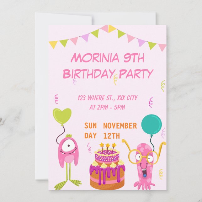Party Pink Playful Animal Birthday Einladung (Vorderseite)