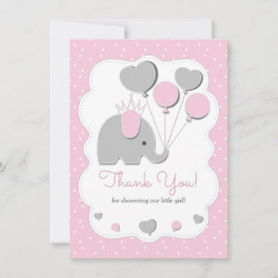 Party Pinker Elefant Baby Shower Mädchen Dankeskarte