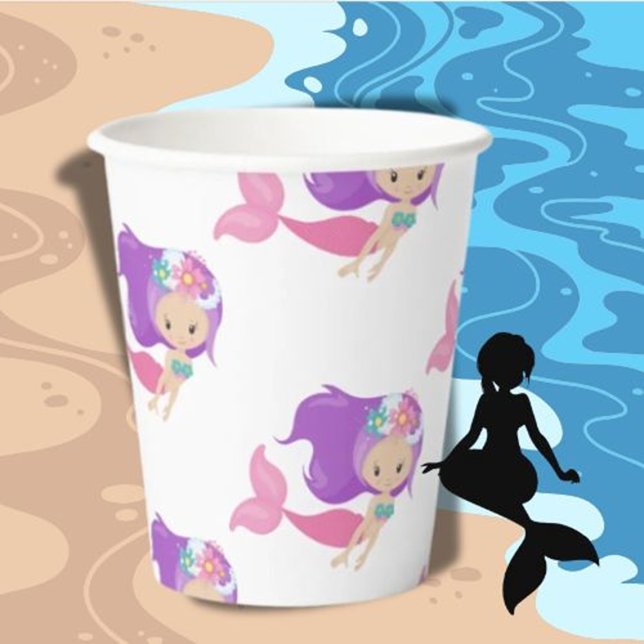 Party Pirate rosa mermaids Paper Cups Pappbecher (MERMAID PARTY Summer Ocean theme)