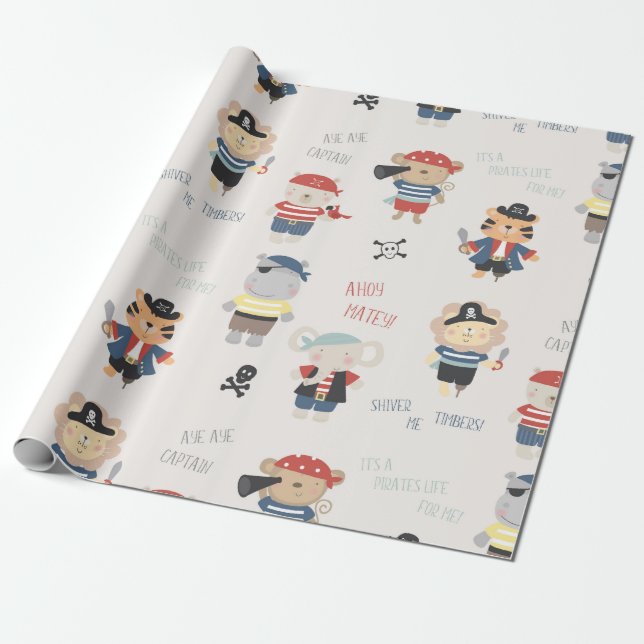 Party Piratenwrapping Paper für die Crew von Tiere Geschenkpapier (Ungerollt)