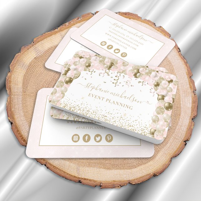 Party Plane Blush Pink Gold Glitzer Ballon Visitenkarte (Party Planner Blush Pink Gold Glitter Balloon Business Card)