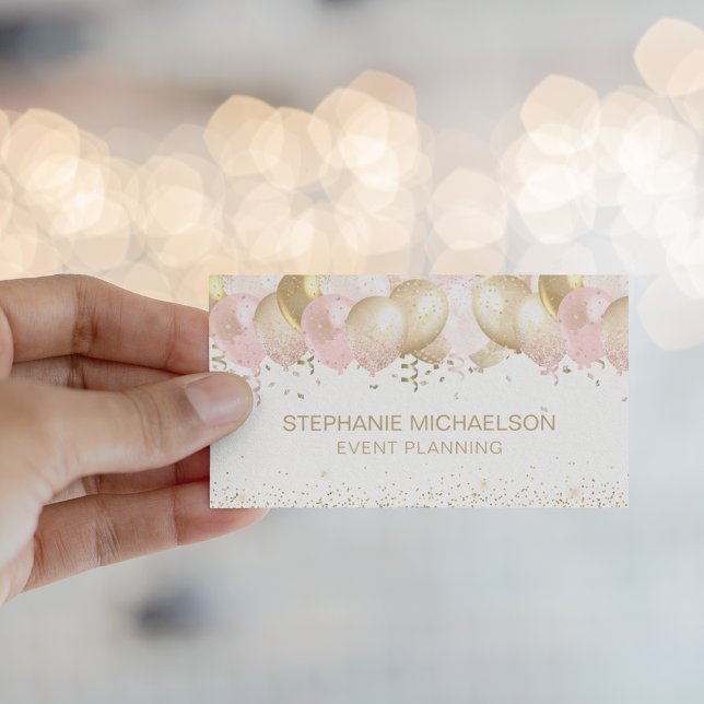 Party Plane Blush Pink Gold Glitzer Ballon Visitenkarte (Party Planner Blush Pink Gold Glitter Balloon Business Card)