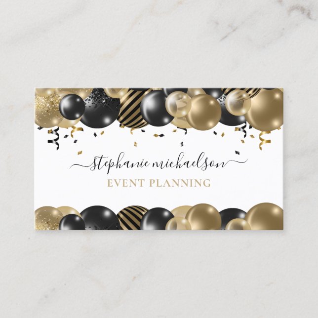 Party Planer Black Gold Ballon Visitenkarte (Vorderseite)