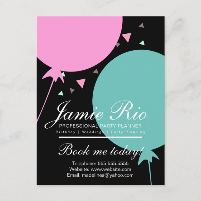 Party Planner Birthday Planung Ballon Confetti Postkarte (Vorderseite)