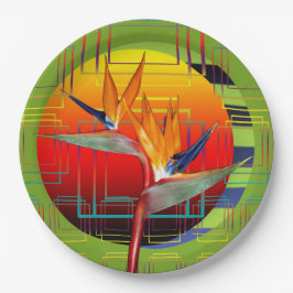 Party Plate Tropical Garden Bird of Paradise Pflan Pappteller