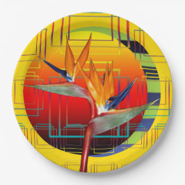 Party Plate Tropical Garden Bird of Paradise Pflan Pappteller