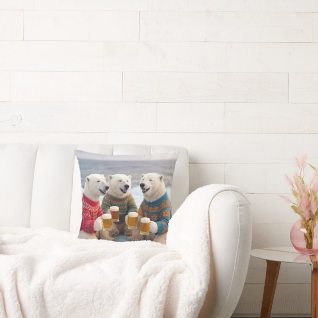 Party Polar Bears Wearing Christmas Ugly Sweaters Kissen (Liege)