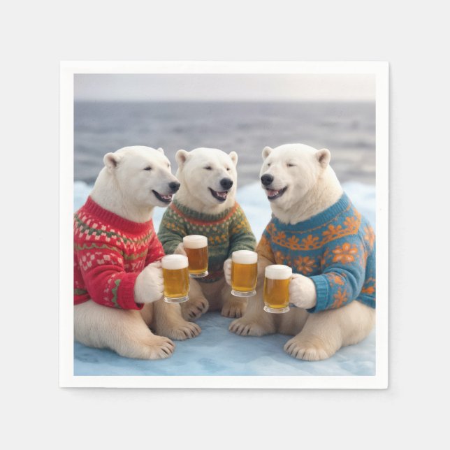 Party Polar Bears Wearing Christmas Ugly Sweaters Serviette (Vorderseite)