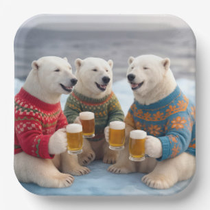 Party-Polarbären mit hässlichen Weihnachtspullover Pappteller