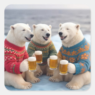 Party-Polarbären mit hässlichen Weihnachtspullover Quadratischer Aufkleber