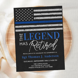 Party "Police Legend Retirement Thin Blue Line" Einladungspostkarte