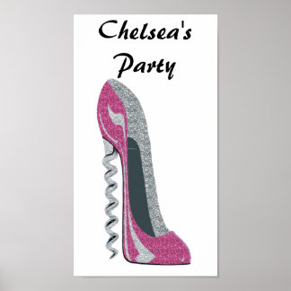 Party Poster, Corkschraube Pink Stiletto Art Poster